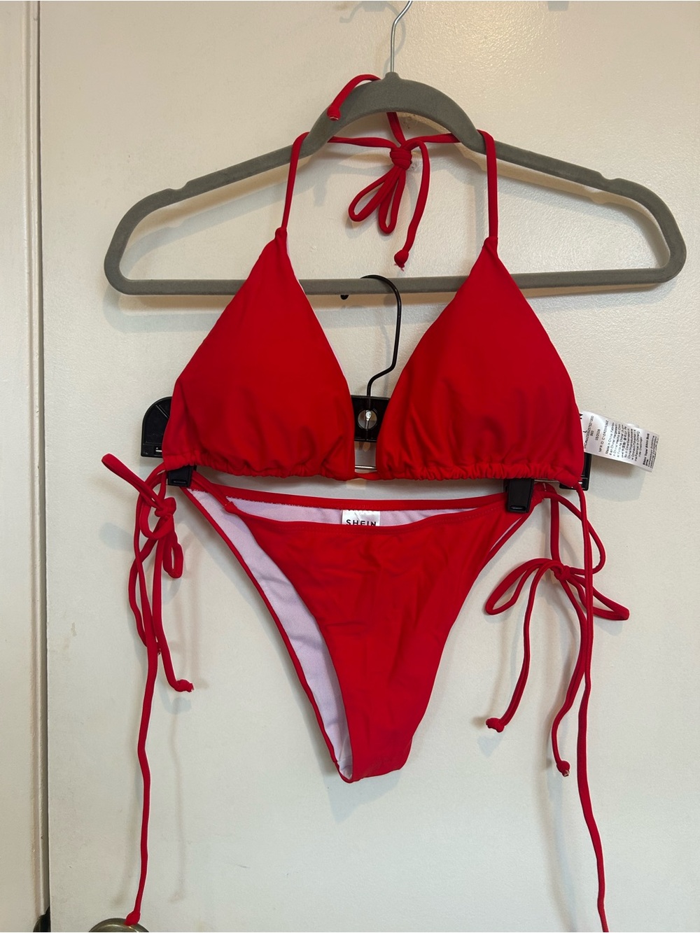 SHEIN Red Tie-Side Triangle Bikini Set